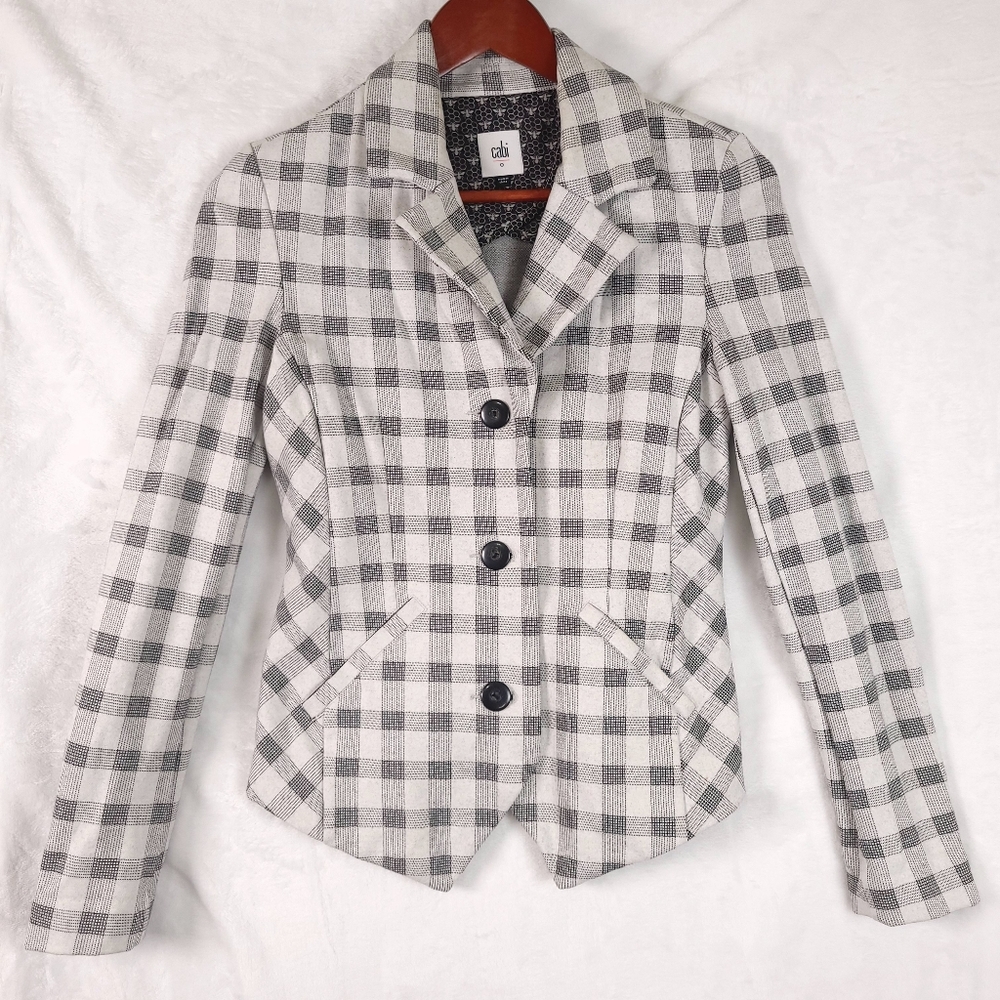Cabi Valentina Jacket 5292 Windowpane Checkered Black & White Blazer 0